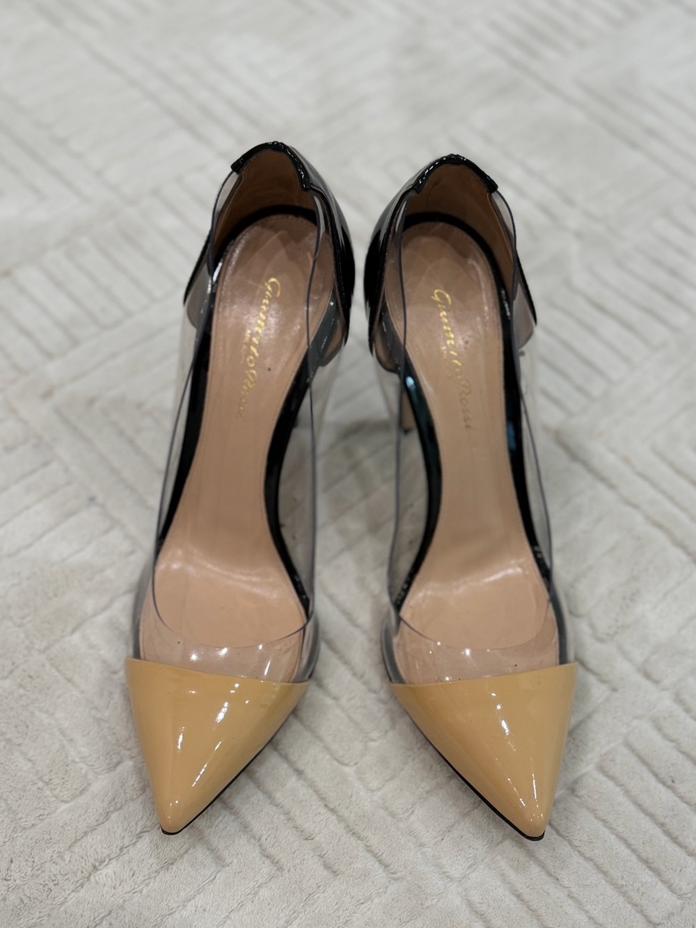 Gianvito Rossi Clear Pointed Pump with Beige Cap Toe